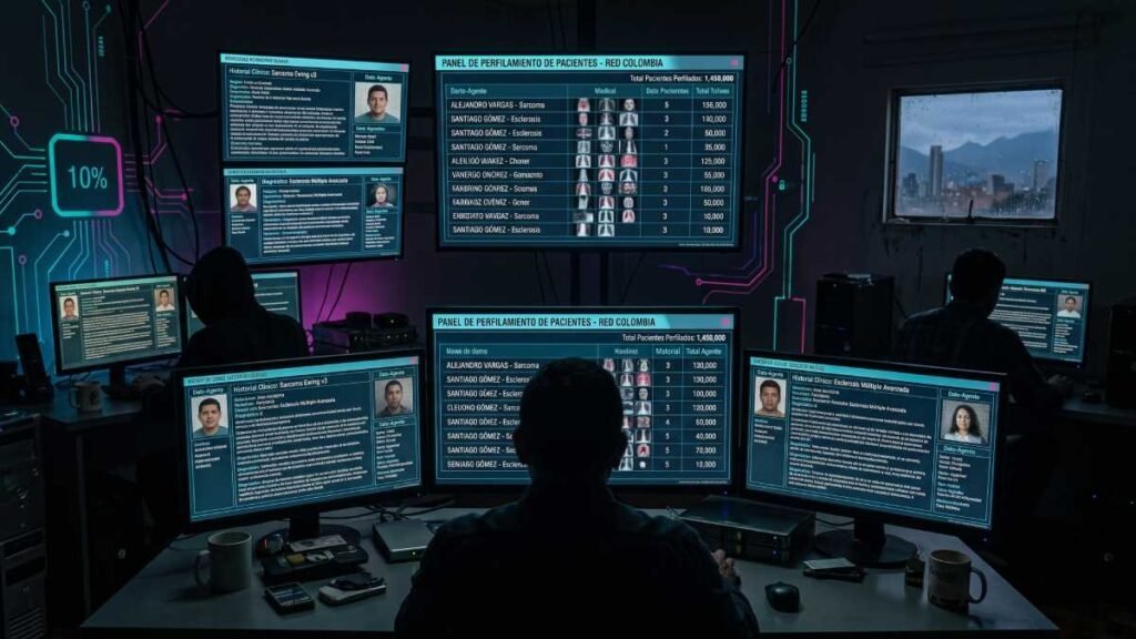 Escena de hackers con información médica