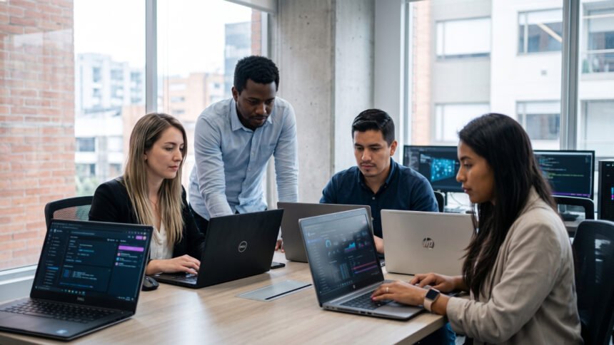 Equipo de trabajo usando IA