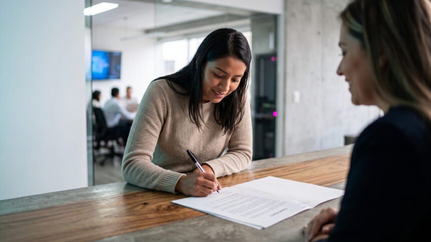 Joven firma contrato primer empleo