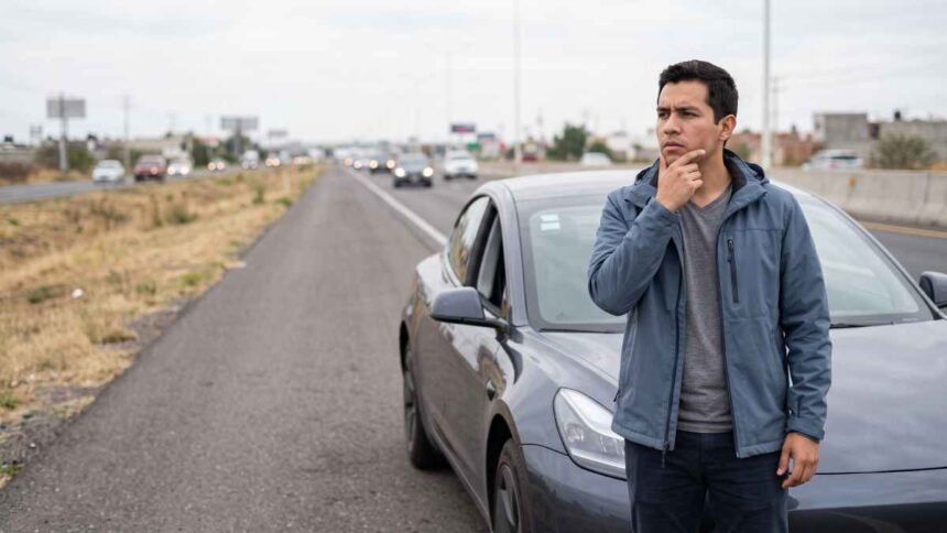 Conductor de un carro eléctrico varado sin batería