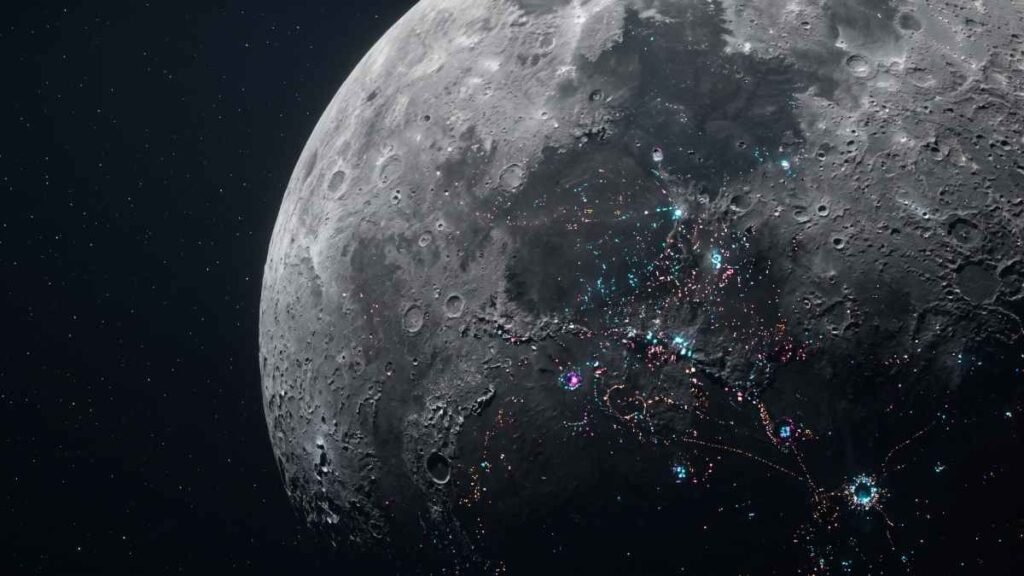 Ilustración de la Luna con una colonia