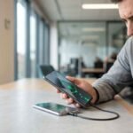 Usuario de un celular con carga reversible