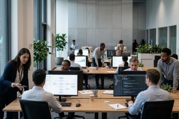 Escena del uso de la IA en espacios corporativos
