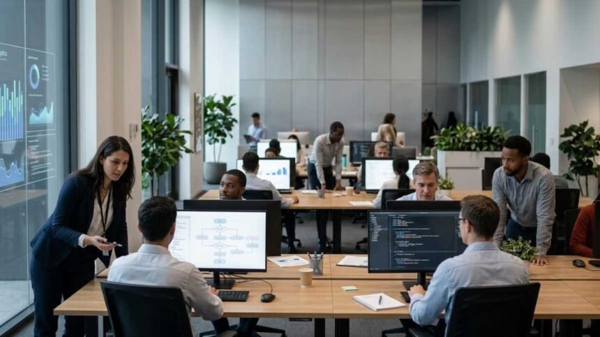 Escena del uso de la IA en espacios corporativos