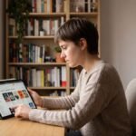 Lector buscando libros online