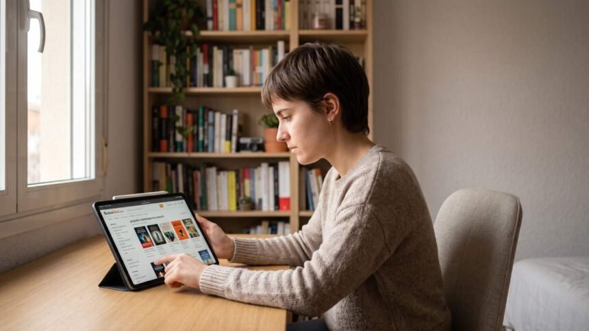 Lector buscando libros online